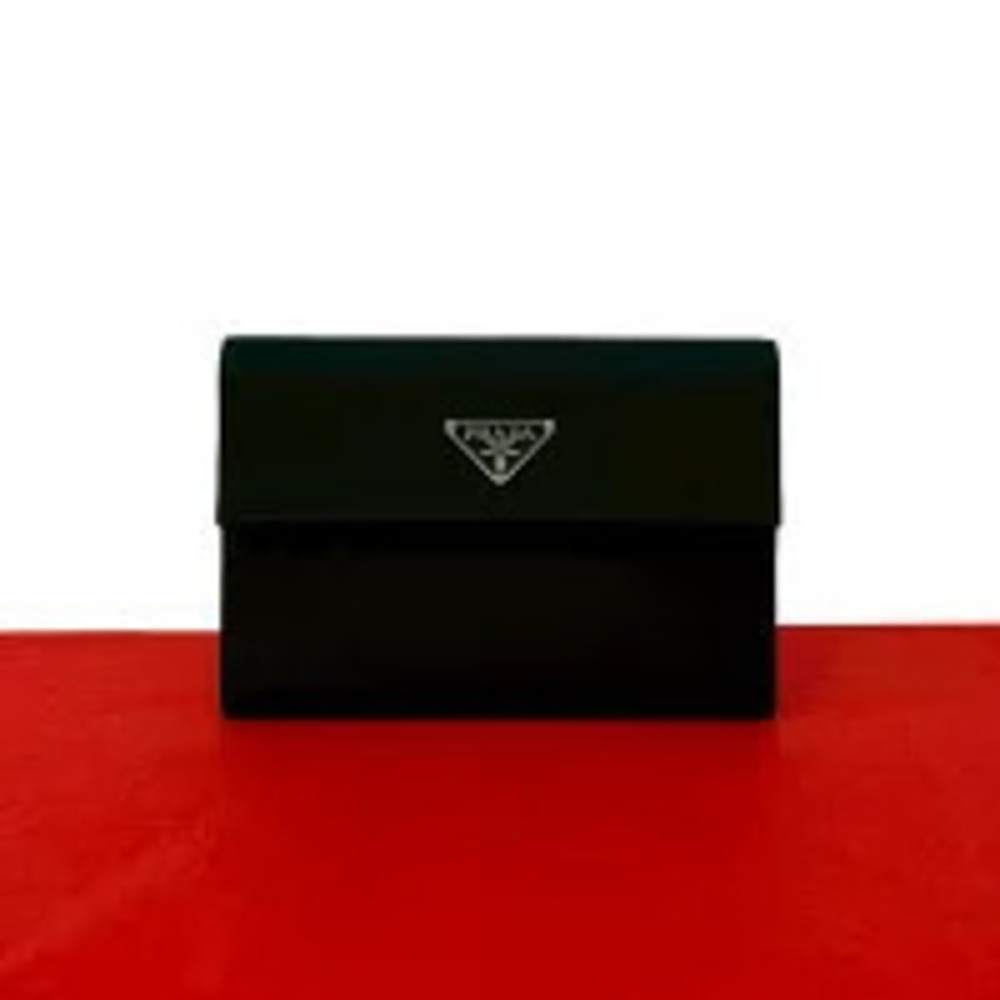 Prada Vela Leather Trifold Wallet Black